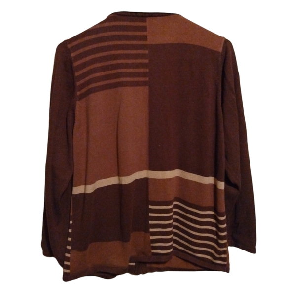 ALLISON DALEY Vintage Brown Striped Sweater Cardigan Size L - Picture 2 of 3